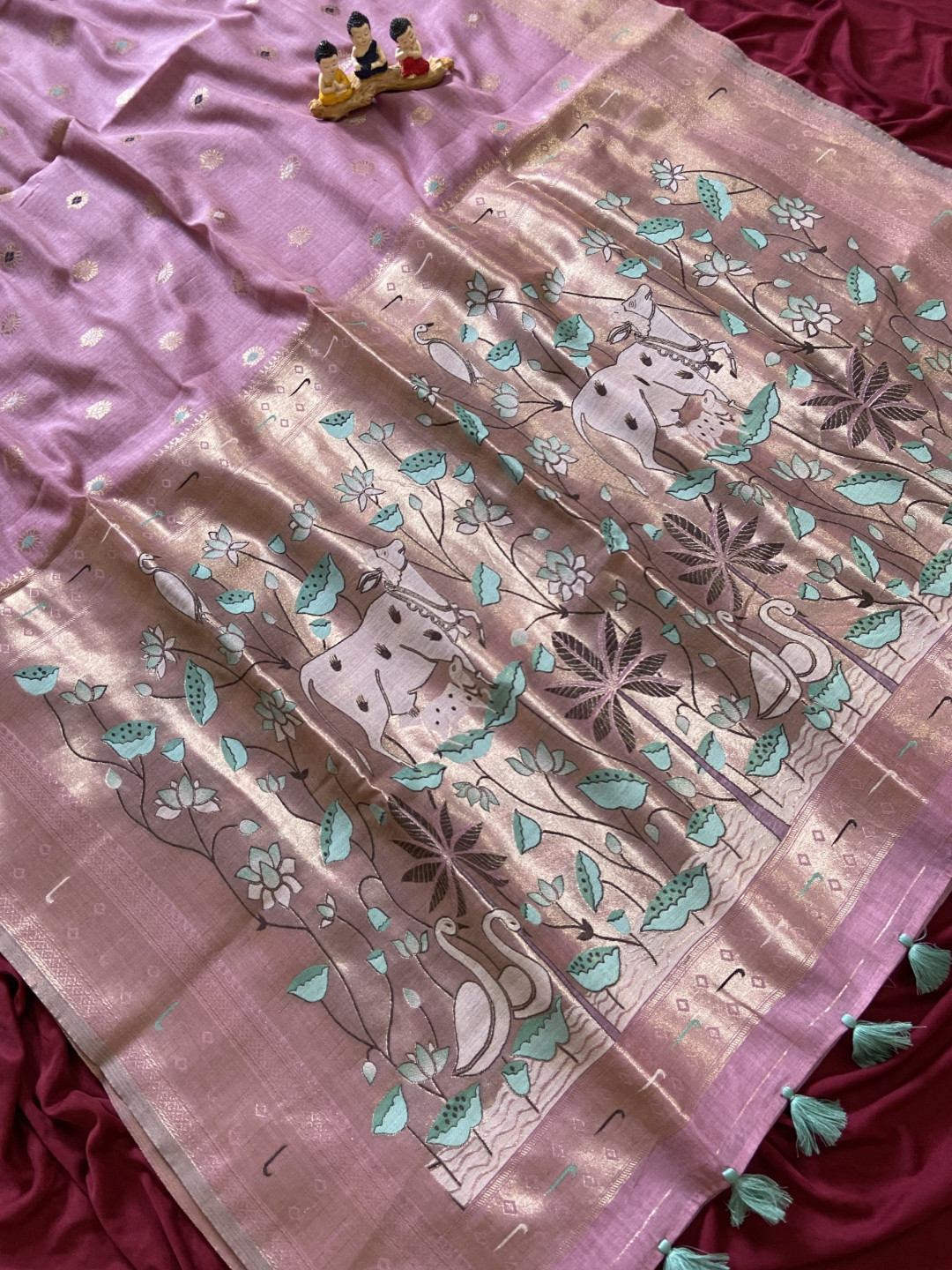 Premium Pink Muga Cotton Paithani Saree with Pichwai Zari Weaving Pallu - Image 2