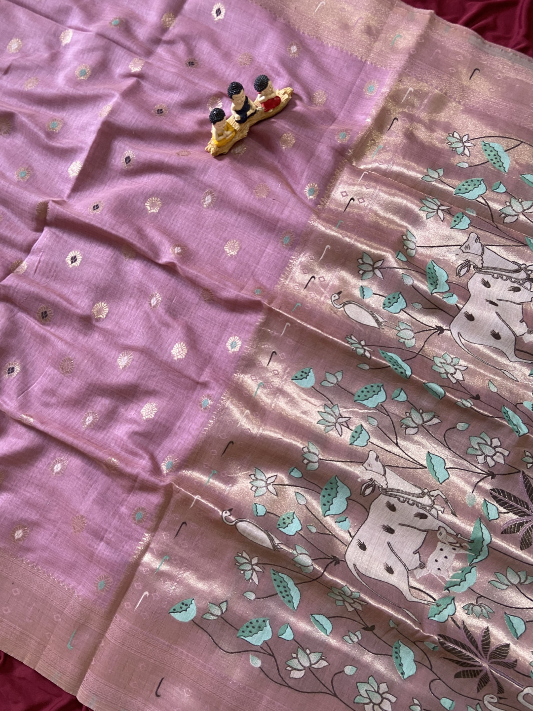 Premium Pink Muga Cotton Paithani Saree with Pichwai Zari Weaving Pallu - Image 4